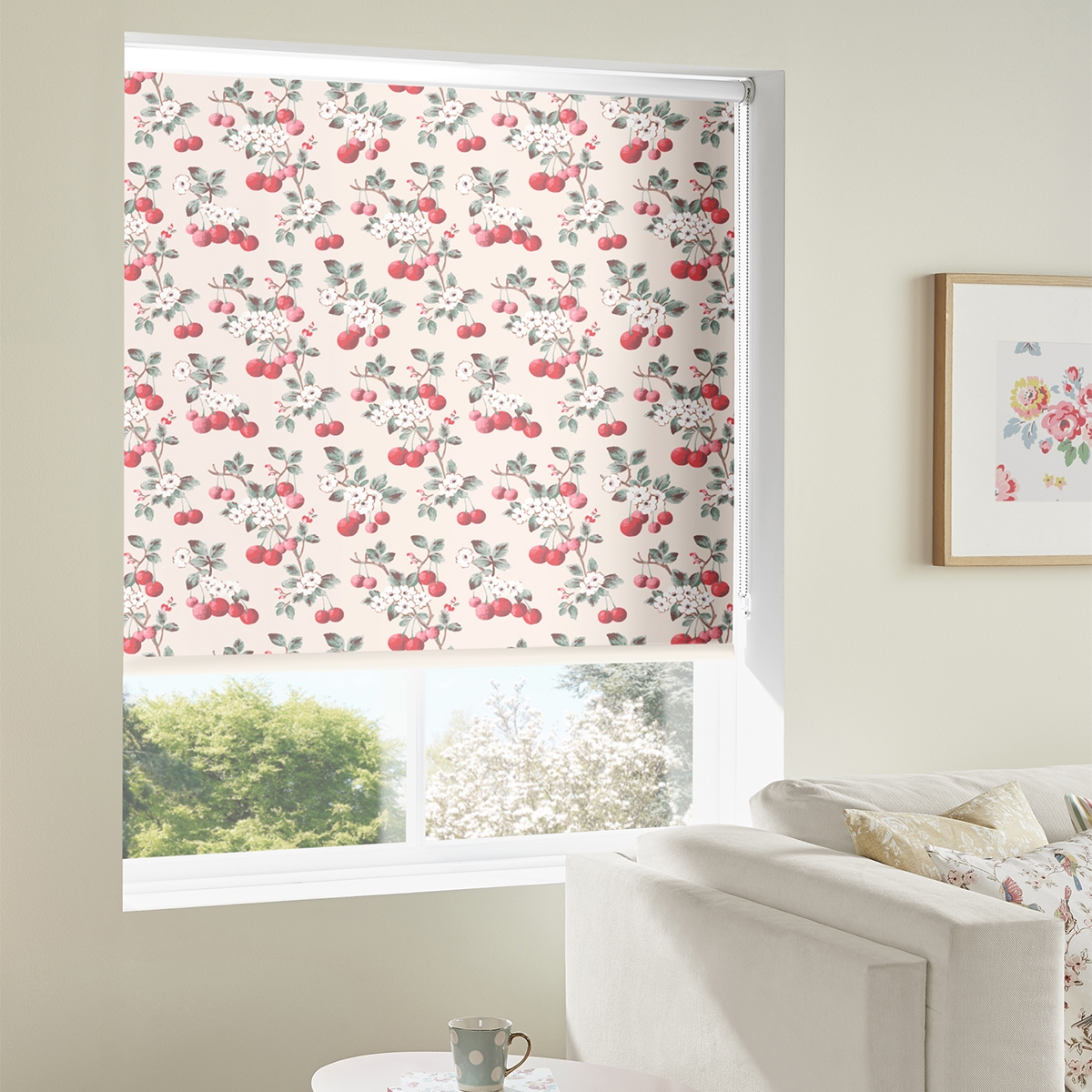 Product photograph of Cath Kidston Cherry Sprig Red Roller Blind from Choice Furniture Superstore.